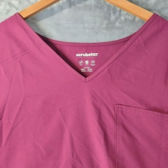 Scrubstar Womens Scrub Top 3XL Wine Short Sleeve Pocket Stretch Medical Apparel - Picture 6 of 11